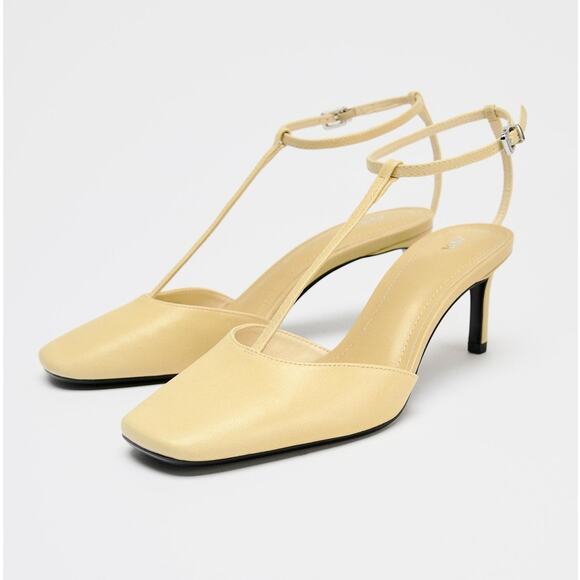 ZARA Yellow Leather Heels NWT - Picture 13 of 16